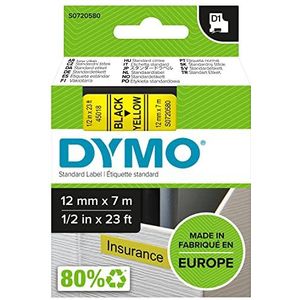 DYMO D1 etiketten, zelfklevend, zwart op gele achtergrond, 12 mm x 7 m, voor LabelManager labelprinter