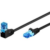 Goobay 51529 CAT 6A patchkabel 90° stekker, netwerkkabel, ethernet, Playstation, Xbox, LAN-kabel, DSL, U/UTP, RJ45-stekker, zwart, 1 m