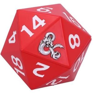 Nemesis Now Dungeons & Dragons D20 dobbelstenen opbergdoos 13,5 cm rood officieel gelicentieerd D&D-product 20-zijdige dobbelstenen doos van beste handgeschilderde hars