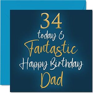 Fantastische verjaardagskaart voor de 34e verjaardag voor papa – 34e verjaardag – verjaardagskaart voor vader van zoon en dochter, verjaardagscadeau voor vader, 145 mm x 145 mm