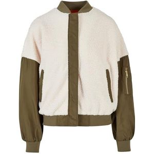 Urban Classics Oversized bombardierjack Sherpa Melange damesjack, wit/olijf