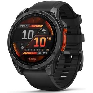 Garmin fēnix 8 - AMOLED multisport GPS-horloge - grijs met zwarte siliconen band - 47 mm