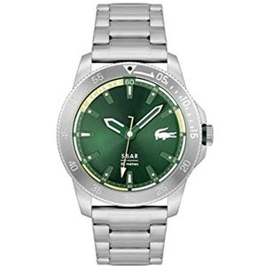 Lacoste 2011204 Analoog kwarts herenhorloge met zilveren roestvrijstalen armband, Groen, Armband