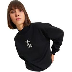 Trendyol Standaard opstaande kraag sweatshirt met slogan trainingspak dames, zwart, L, zwart.