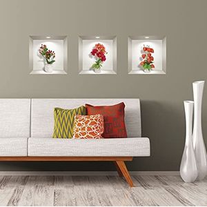 3D-stickers, zelfklevend, 3D-effect, dahlia effect, rood, oranje en bloemen, wandsticker, slaapkamer, muursticker, 3D-decoratie, woonkamer, muursticker, trompe, oog, 40 x 120 cm