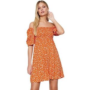 Trendyol Dames geweven skater midi-jurk casual fit oranje 36, Oranje