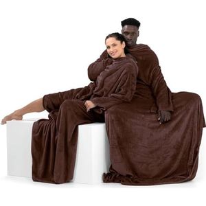 DecoKing 170 x 200 cm tv-deken van microvezel met mouwen en zakken, zacht fleece, met voetzak, bruin