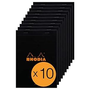 RHODIA 166009C – notitieblok, nr. 16 Black – A5 – gelinieerd – 80 afneembare vellen – wit papier 80 g/m² – omslag van gecoate kaart – verpakking van 10 blokken