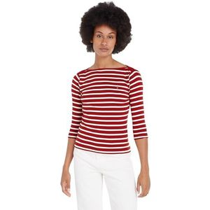 Tommy Hilfiger Nieuwe Cody Slim Boat-nk 3/4slv T-shirt L/S Dames, Veelkleurig (Breton Stp/Dark Magma/Ecru)