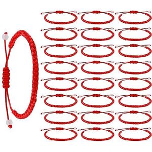 Yolev 24 stuks handgemaakte rode touw amulet armbanden handgemaakte armband geknoopte vriendschapsarmbanden voor dames en heren