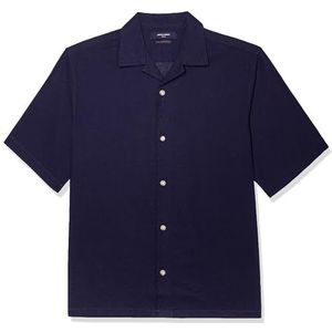 JACK & JONES Jprblusummer Linen Resort T-shirt S/S Sn herenhemd, Navy-blazer/pasvorm: losse pasvorm