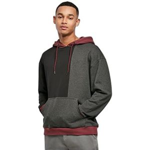 Urban Classics Heren sweatshirt hoodie kleur blok, Zwart/houtskool
