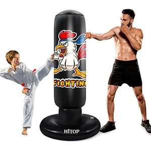 HITOP Bokszak voor kinderen en volwassenen, 150 cm, robuuste extra grote opblaasbare bokszak met standaard, karatecadeau voor jongens, kinderen, mannen