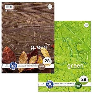 Staufen Green Collegeblok - DIN A4, liniatuur 28 (geruit met randliniër), 2 vellen elk 100 vellen je 4-voudig lochung, 70 g/m² gerecycled papier