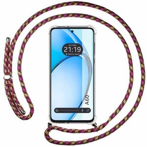 Tumundosmartphone Coque transparente pour OPPO A60 4G avec cordon rose/doré