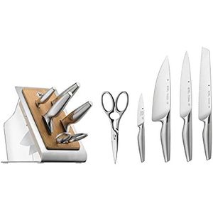 WMF Chef's Edition Messenblok met 6-delige set, Made in Germany, 4 gesmede messen, schaar, bamboeblok, kunststof, Performance Cut