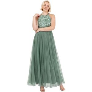 Maya Deluxe Dames bruidsmeisje maxi-jurk halter hals pailletten verfraaid bal afstuderen bruiloft bruidsmeisjesjurk dames, diepe mint, 34, Deep Mint