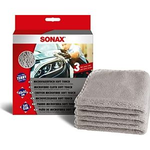SONAX 3 stuks zachte microvezeldoeken voor het polijsten, verzegelen en integreren van het interieur van het voertuig, artikelnummer 04510000, wit