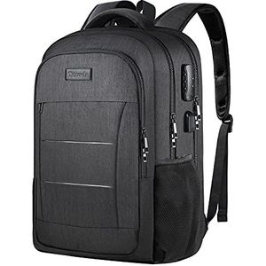Reisrugzak voor laptops, waterdicht, USB-oplaadpoort, 44,3 cm slot, zakelijke rugzak voor vrouwen, mannen, school, studenten, casual wandelrugzak, X3-17, zwart