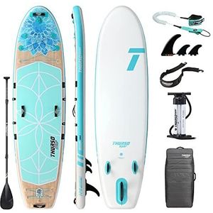 THURSO SURF Tranquility Opblaasbaar Yoga Stand Up Paddle Board Sup 325 x 86 x 15 cm pakket inclusief peddel met carbon schacht, 2 + 1 vinnen met snelsluiting, riem, pomp, rugzak