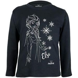 Disney Frozen 2 Elsa Snowflakes T-shirt, lange mouwen, meisjes, 98-122, Merce Ufficialee, SCHWARZ