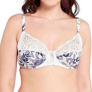 Sans Complexe Amelie Print volledige bedekking beha voor dames, bladprint, lintblauw, 110E, Print blauw blad lint