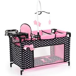 Bayer Design 62660AA Poppenbed met geïntegreerde kinderstoel, luiertafel, mobiel, zwart, roze