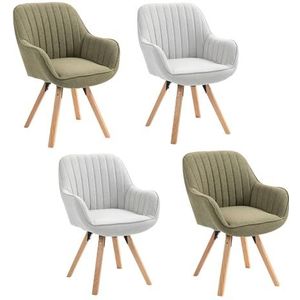 MEUBLE COSY Set van 4 Scandinavische eetkamerstoelen, kaptafel, draaistoel met armleuningen, voor slaapkamer, woonkamer, keuken, kantoor, gestoffeerd met stof en poten van massief hout, meerkleurig