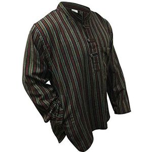 Traditioneel overhemd met lange mouwen en kleurrijke strepen, licht en comfortabel, hippie-stijl in bohemien-stijl, Groen