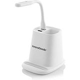 InnovaGoods - Draadloze oplader met organizer houder en DesKing 5-in-1 USB-ledlamp, wit