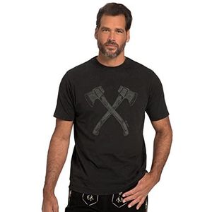 JP 1880 T-shirt, traditioneel kostuum, middellange mouwen, dubbele asprint, vintage look, print op de borst, ronde hals, T-shirts voor heren, zwart.