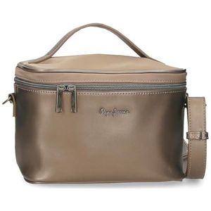 Pepe Jeans Ruby Toilettas met schouderriem, beige, 31 x 21 x 15 cm, polyester en PU, 6,02 l, beige, Talla única, aanpasbare toilettas met schouderriem, Beige, Aanpasbare toilettas met schouderriem