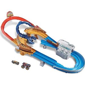 Hot Wheels Monster Trucks GTL33 2-in-1 reuzencircuit met kleine auto en voertuig met reuzenwielen, gesloten verpakking, kinderspeelgoed, GTL33