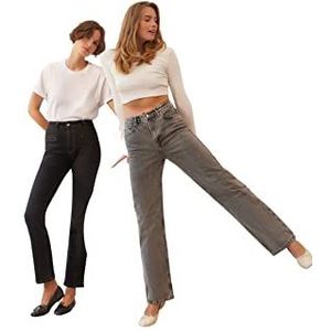 Trendyol Jeans Évasés Et Taille Haute pour Femme Pantalon, Noir, 36