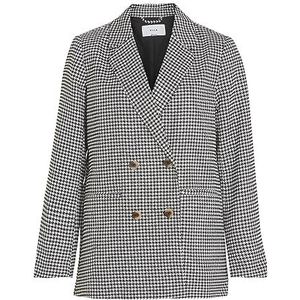 Vila Vidafny Blazer Losse - Noos Long Blazer voor dames, zwart/ruit: houndstoot W. wit