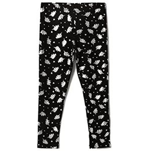 Koton Katoenen legging met eenhoorn-print voor meisjes, Zwart Design (9D9)