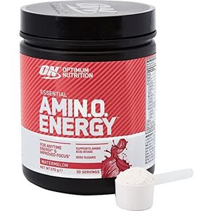 Optimum Nutrition Amino Energy, Pre Workout in poeder, Energy Drink met beta-Alanine, Vitamine C, cafeïne en aminozuren, watermeloensmaak, 30 porties, 270 g, verpakking kan variëren