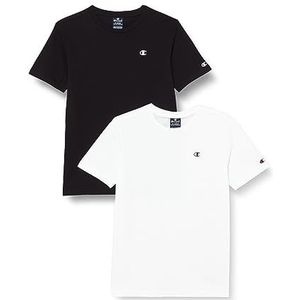 Champion Legacy Champion Basics B S-s Crewneck T-shirt voor jongens, 2 stuks, Wit/Zwart