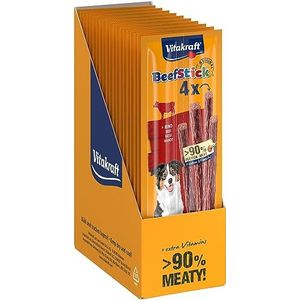 VITAKRAFT - Beef Stick – rundvlees hondensnoepjes – hondenvoer – rijk aan vlees – 10 vershoudzakjes met 4 sticks à 12 g