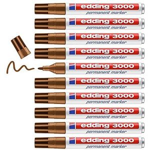 edding 3000 permanent marker - okergeel - 10 stiften - ronde punt 1,5-3 mm - sneldrogende permanent marker - water- en wrijfvast - voor karton, kunststof, hout, metaal - universele marker