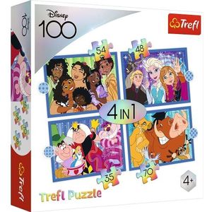 Trefl - De vrolijke wereld van Disney - 4-in-1 puzzels van 35 tot 70 stukjes - Encanto, Frozen Alice in Wonderland, The Lion King, voor kinderen van 4 jaar +
