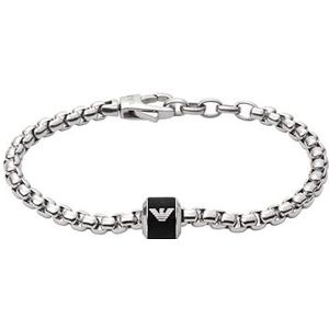 Emporio Armani EGS2911040 Zwart marmeren herenarmband, lengte: 190 mm, hoogte: 11 mm, breedte: 10 mm, roestvrij staal, geen edelsteen, Roestvrij staal, Geen edelsteen