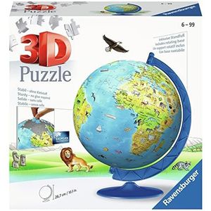 Ravensburger - Educatieve 3D Ball puzzel - Wereldbol - Vanaf 6 jaar - 180 genummerde onderdelen om te monteren zonder lijm - Inclusief draaibare houder - 12339