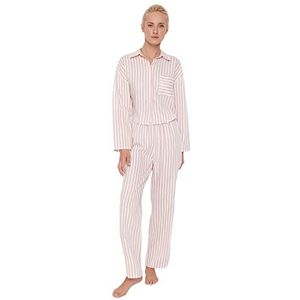Trendyol Dames pyjamaset, gestreept, middelgroot, geweven, overhemd en broek, meerkleurig, 68, Meerkleurig