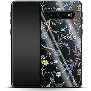 caseable Samsung Galaxy S10 hoes luxe glazen beschermhoes schokbestendig krasbestendig kleurrijk design hout bloemenpatroon