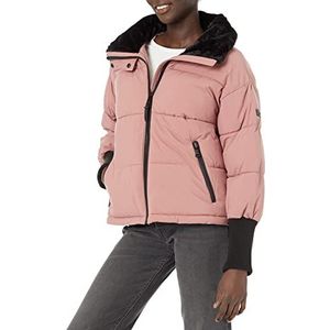 DKNY Dames outdoorjas gewatteerde jas met kraag en zakken, rozenhout, S, Rozenhout