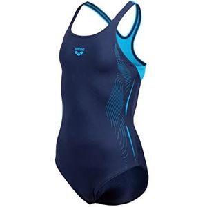 ARENA Girl's Swim Pro Back Graphic Swimsuit voor meisjes en meisjes (1 stuk), Navy-turquoise