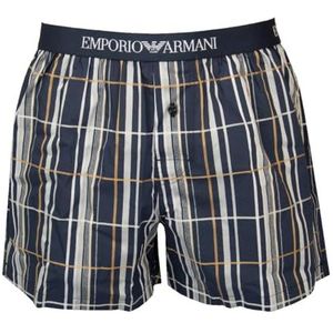 Emporio Armani Yarn Dyed Cotton Boxershorts voor heren, Schots blauw