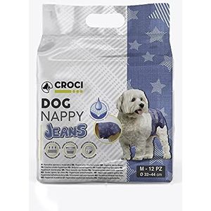 Croci Dog Nappy Jeans 12 stuks absorberende hondenbroekjes maat M - Ø 32 - 44 cm - hygiënische cyclus- en plasluier voor honden, anti-geur, wegwerp, verstelbare kleefsluiting