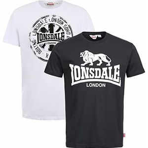 Lonsdale Dildawn T-shirt voor heren, 2 stuks, Zwart/Wit